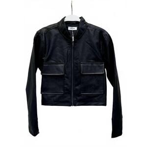 NEW VENTI6 women's vegan leather zip up jacket with front pockets in black